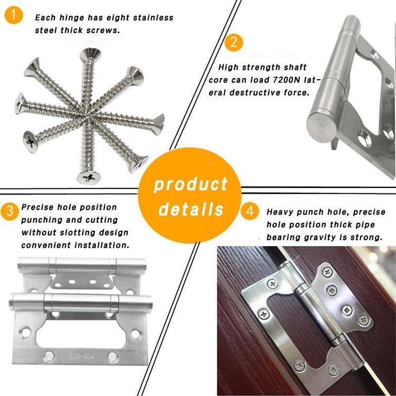 Bigwe 6 Pack Non-Mortise Door Hinges  4 x 3 inch Stainless Steel Door Hinge  Easy to Install with Mounting Screws Silver - Image 5